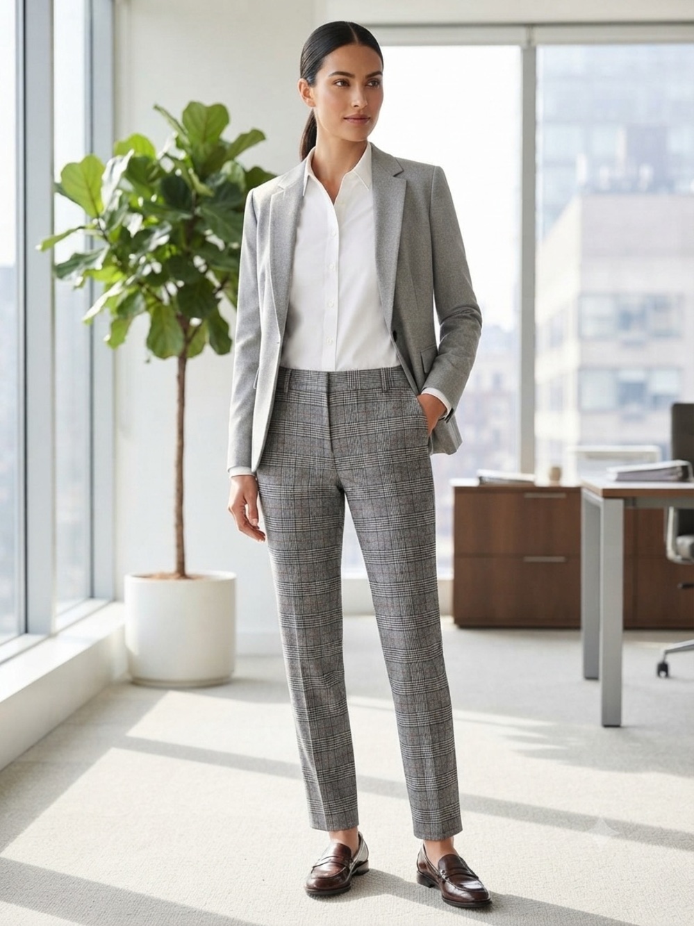 Banana Republic Gray Plaid Tailored Ankle Trousers
